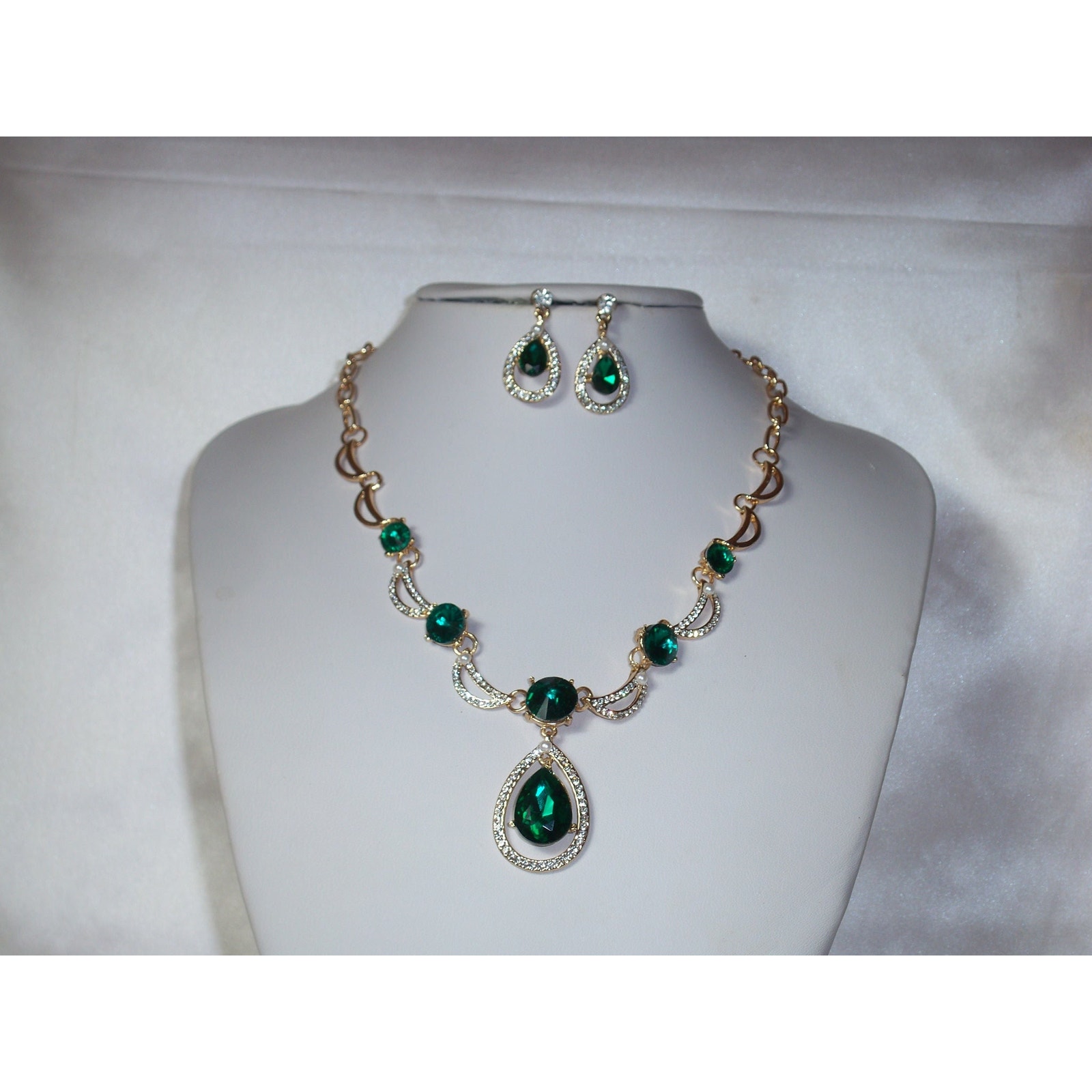 Green 4 Pc. Wedding Mob Rhinestone Necklace Set, Statement Prom Party Necklace
